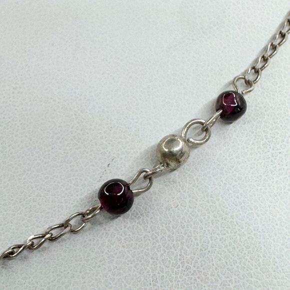 Sterling Silver And Garnet Beaded Y Drop Dainty Necklace Minimalist Classic Y2K - Picture 6 of 10